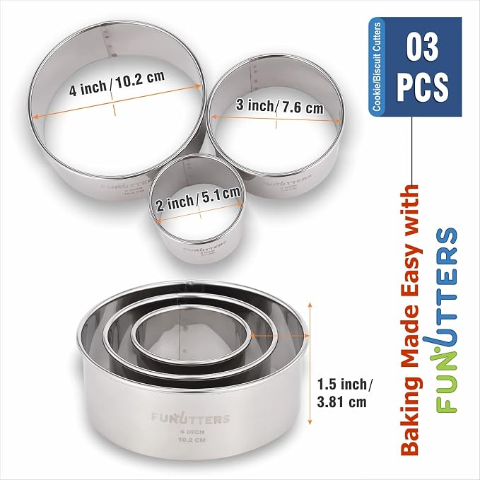 Cookie Cutter Set, Measuring 2'', and 4'', Round Metal Baking Rings - Image 2