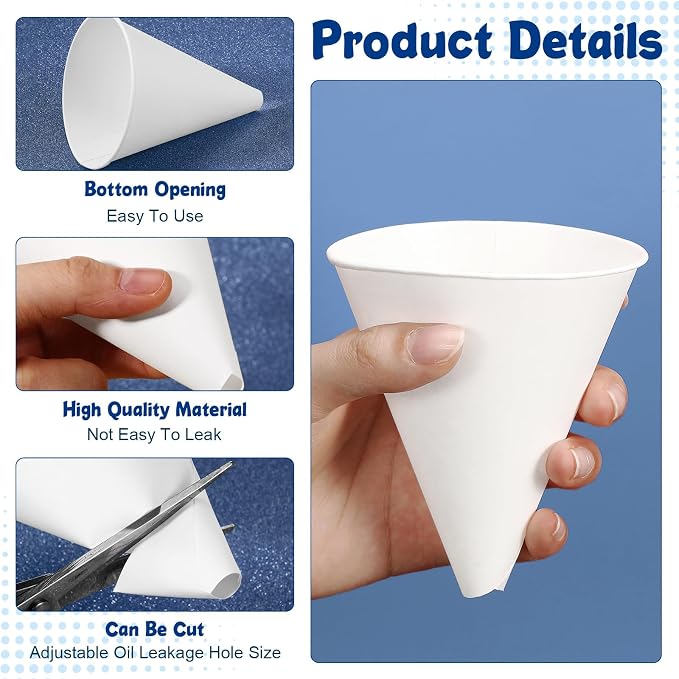 SiliFine 25 Pcs Paper Funnels for Motor Oil 6 oz Disposable Engine Oil Funnel - Image 3