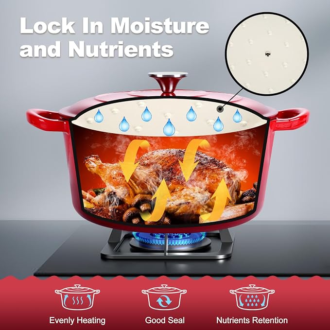 P&P CHEF 5QT Enameled Dutch Oven, Cast Iron Dutch Oven Pot - Image 5