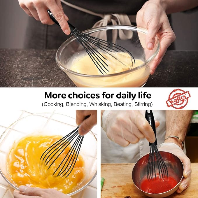 Walfos Silicone Whisk, Stainless Steel Wire Whisk Set of 3 -Heat Resistant - Image 8