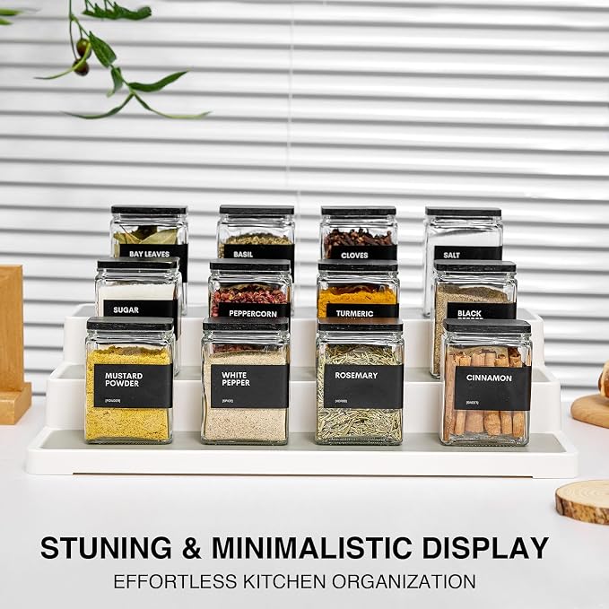 Glass Spice Jars with Bamboo Lid, 4oz Square Spice Containers - Image 2