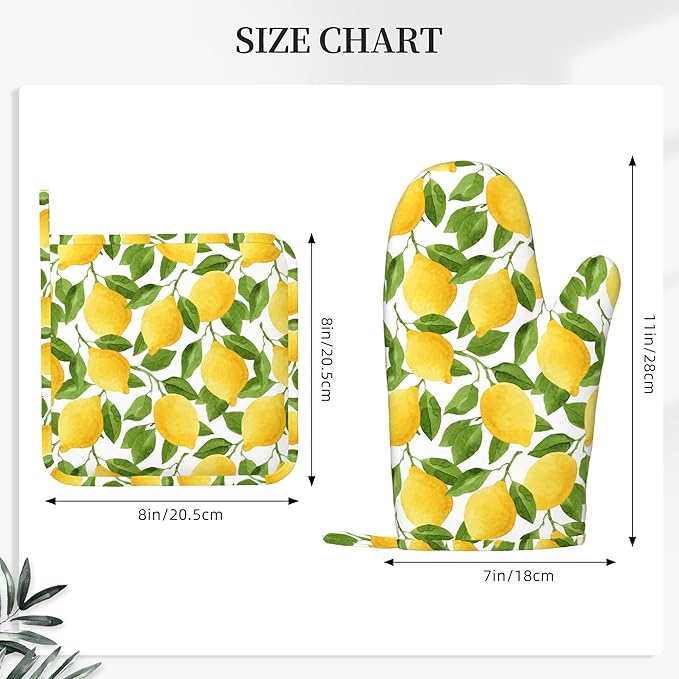 Lemon Oven Mitts and Pot Holders Sets of 4, Resistant Hot Pads - Image 3