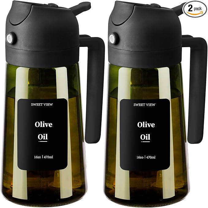 SWEET VIEW 2PCS Olive Oil Dispenser and Oil Sprayer – 16oz/470ml Glass by SWEETVIEW