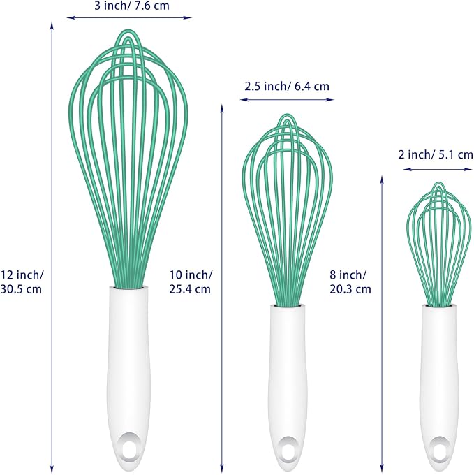 OYV Teal Silicone Whisk, Sealed Waterproof Design Set of 3, Professional - Image 6