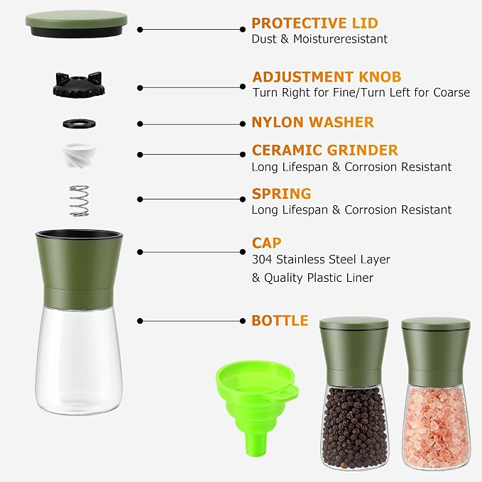 R DRURLCD Sage Green Stainless Steel Sea Salt and Pepper Grinder Set of 2 - Image 3