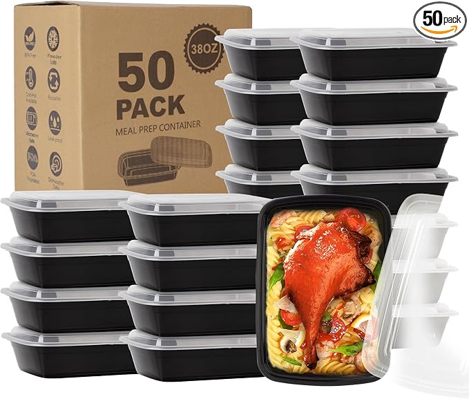 Ezalia 50 Pack- Meal Prep Containers 38oz, Plastic Food Prep Containers Reusable by Ezalia