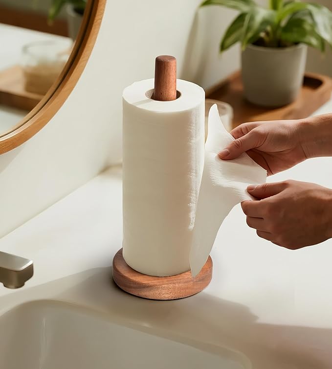 KitchLife Acacia Wooden Paper Towel Holder Countertop - Image 7