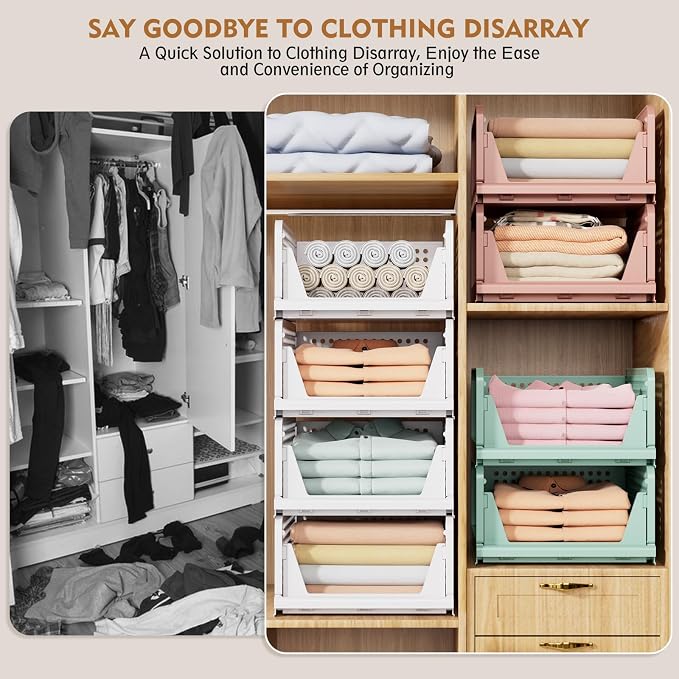 SNSLXH 5 Pack Stackable Closet Storage Basket, Space-Saving Clothes Storage - Image 8
