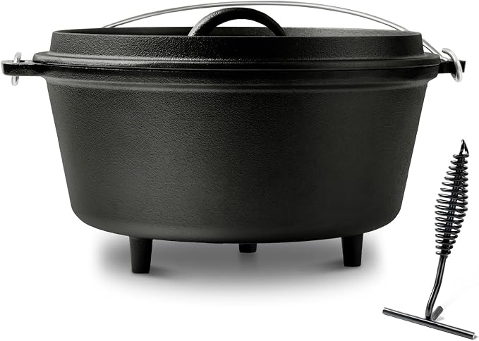 8QT Pre-Seasoned Cast Iron Camp Dutch Oven by Blingco