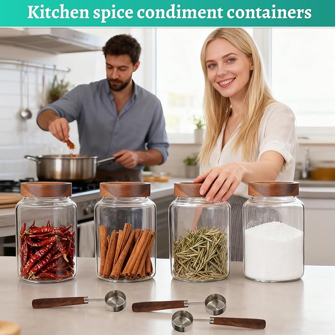 60 oz Glass Coffee Jars with Wooden Airtight Lid Spoon Clear Herb Ground - Image 5