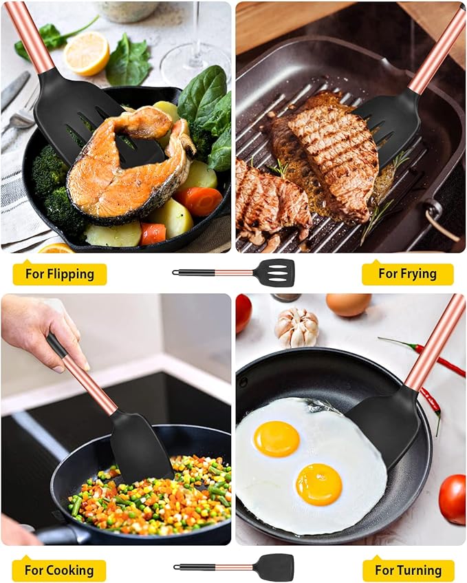 Pack of 2 Silicone Solid Turner, Non Stick Slotted Kitchen Spatulas, High Heat - Image 3