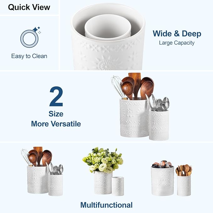 LOVECASA Utensil Holder, 7.2"+5.4" Ceramic Utensil Holder - Image 9
