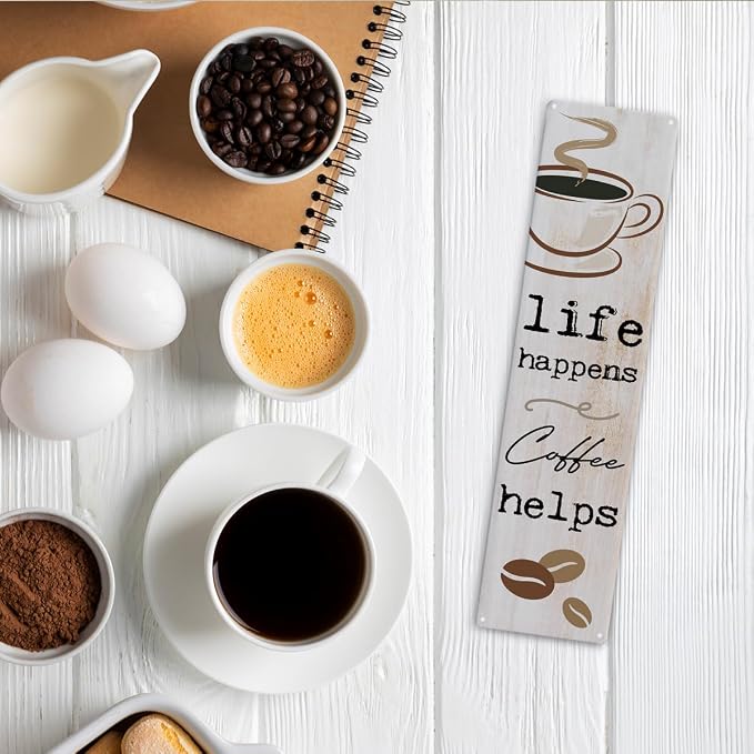 Vintage Coffee Signs, Life Happens Coffee Helps, Retro Metal Tin Sign, - Image 5