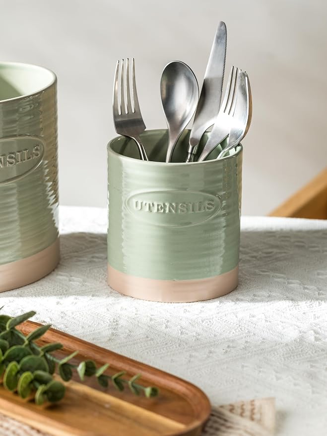 YHOSSEUN Kitchen Utensil Holder, 6.7"+5.1" Ceramic Utensil Holder - Image 9