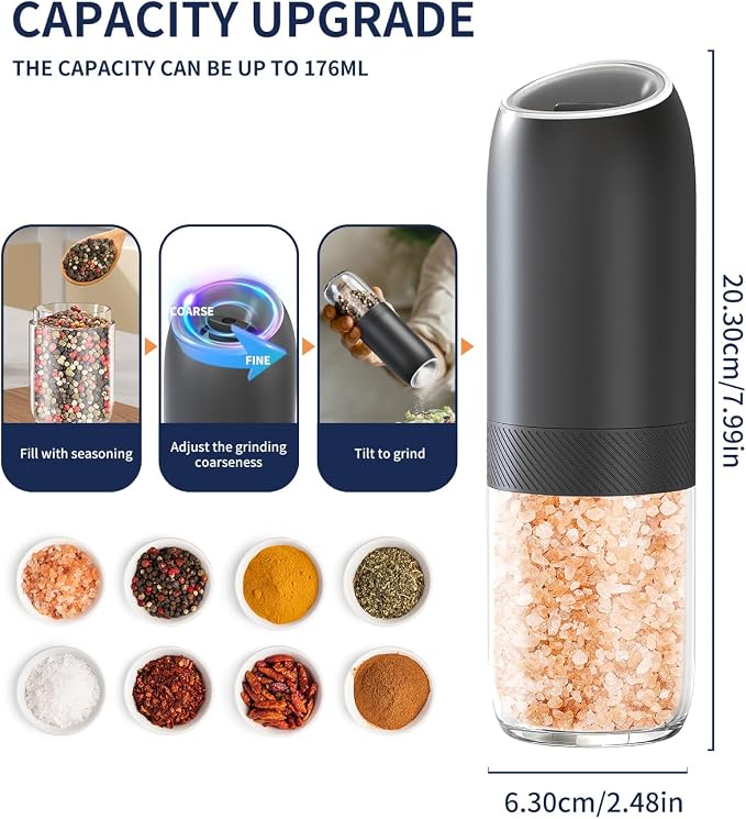 CIRCLE JOY Gravity Electric Salt and Pepper Grinder Set, Battery Powered - Image 3