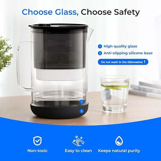 Waterdrop PT-09BL 10-Cup Large Glass Water Filter Pitcher, Eco-Friendly - Image 2