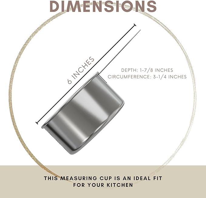 1 Cup Stainless Steel Measuring Cup | Sturdy Metal 250 ml | 240 cc | 8 oz | - Image 3