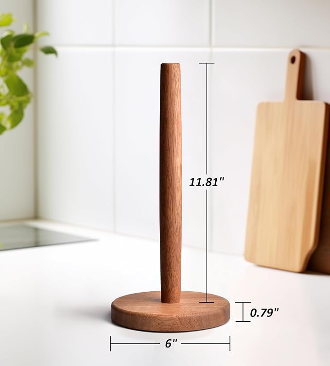 KitchLife Acacia Wooden Paper Towel Holder Countertop, Large Size - Image 2