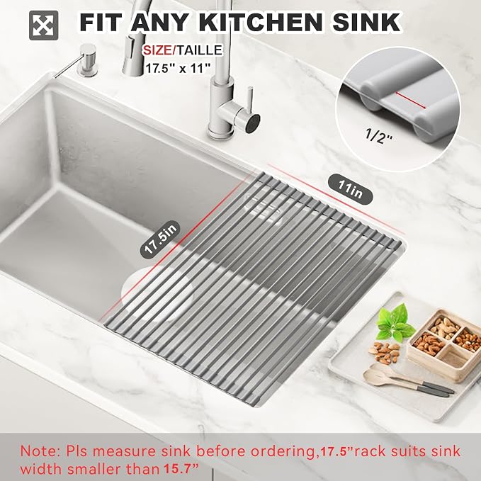 MERRYBOX Roll Up Over The Sink Dish Drying Rack Silicone Wrapped Foldable - Image 2