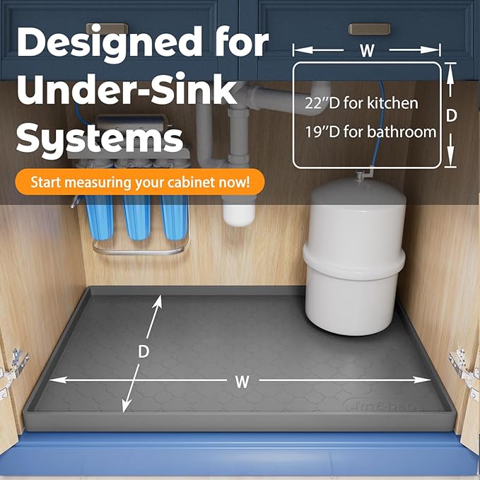 Jin&Bao Waterproof Under Sink Mat 28" x 22", Thick Silicone Mat Cabinet - Image 6