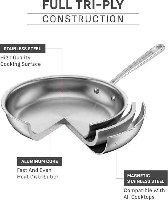 T-Fal Pro Tri-Ply Stainless Steel Cookware Set, 3-Piece Induction Cookware - Image 2