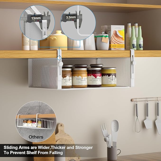 AmonHouseware 2Pack Under Shelf Basket Organizer, Adjustable Hanging Holder - Image 4