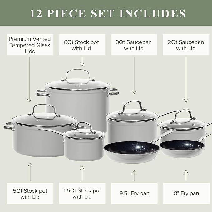 Nuwave Healthy Duralon Blue Ceramic Nonstick Cookware Set, Diamond Infused - Image 7