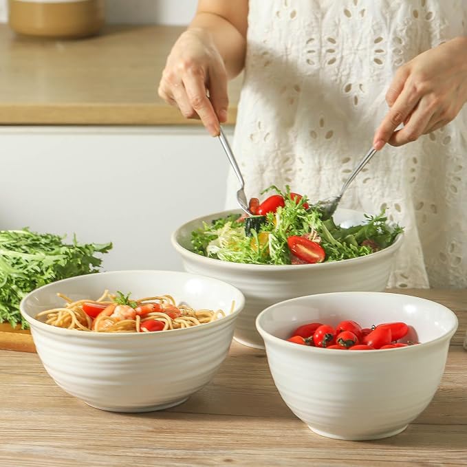 HASENSE Ceramic Mixing Bowls Set, 2.1/1.0/0.5 Qt, Handmade Salad Serving Bowls - Image 7