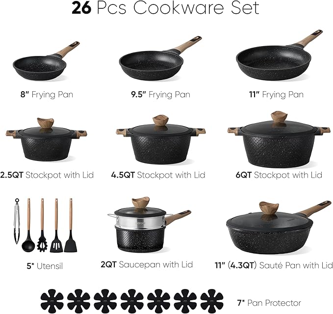CAROTE 26PCS Pots and Pans Set Non Stick, Cookware Set Pots and Pans Induction - Image 2