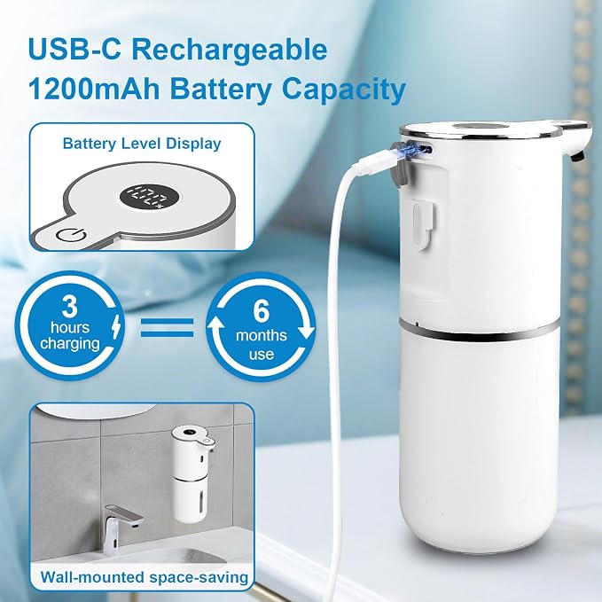 OHIFAST Automatic Foaming Soap Dispenser Touchless, USB Rechargeable Smart Hand - Image 4