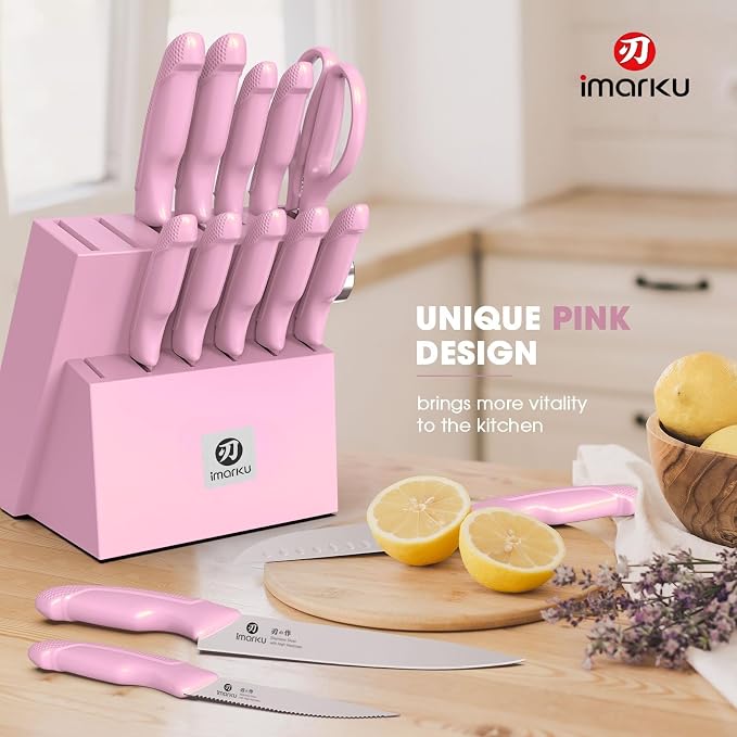 imarku Knife Set with Block, Sharp Knife Set with Built-in Sharpener, Japanese - Image 2