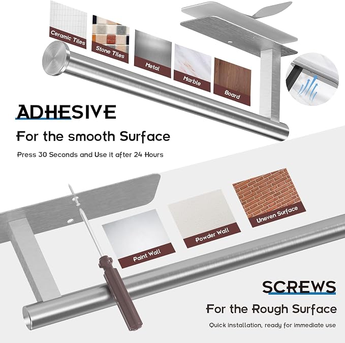 ASTOFLI Paper Towel Holder Under Cabinet No Drilling, Self Adhesive Paper Towel - Image 4