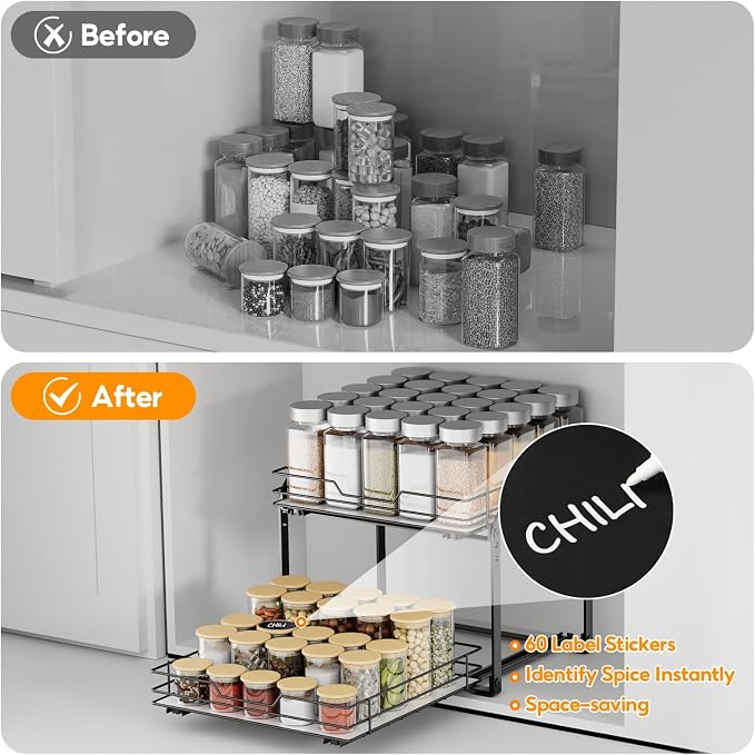 Spice Rack Organizer for Cabinet, 2 Tier Vertical Pull Out Spice Rack – Heavy - Image 8