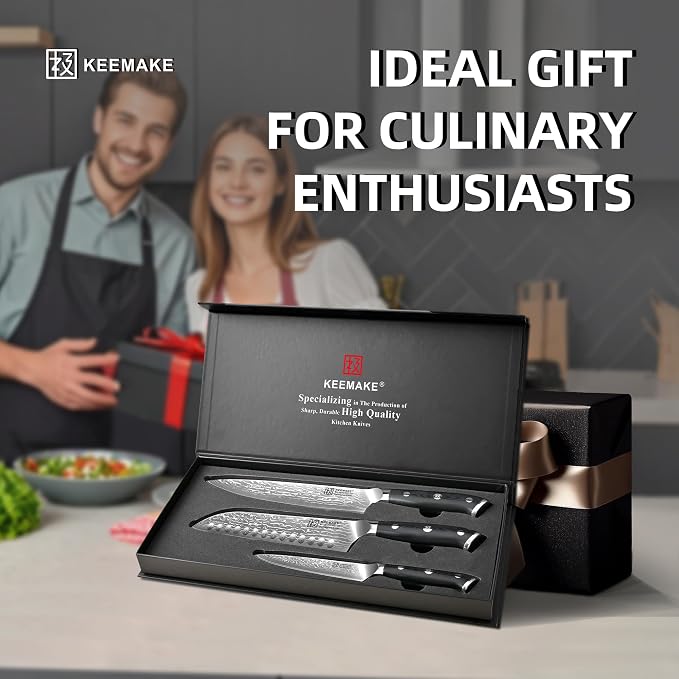 KEEMAKE Damascus Kitchen Knife Set, 67 Layers Damascus Chef Knives, Gift Box - Image 7