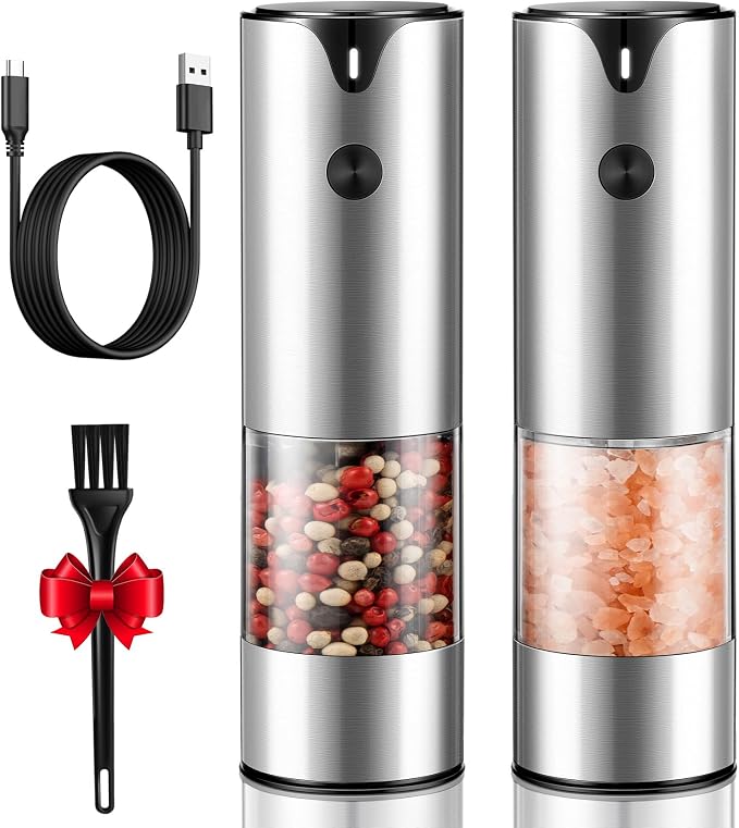 Rechargeable Electric Salt and Pepper Grinder Set by KTKUDY