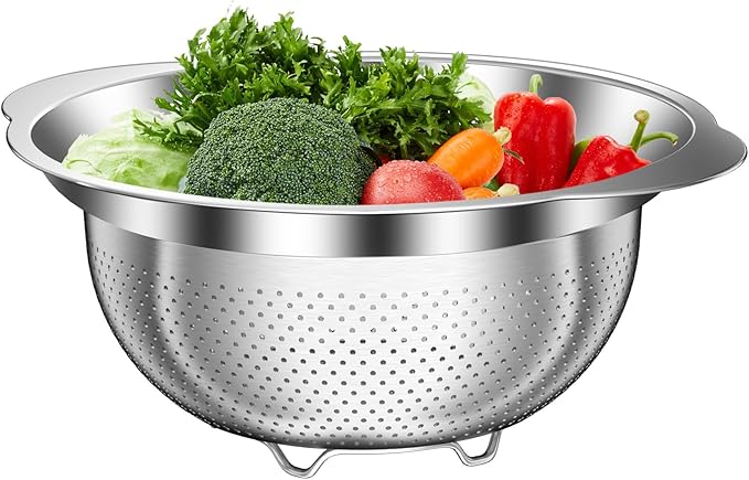 Stainless Steel Colander for Kitchen, 5 Quarts Stainless Steel Strainer by STOCKPOT
