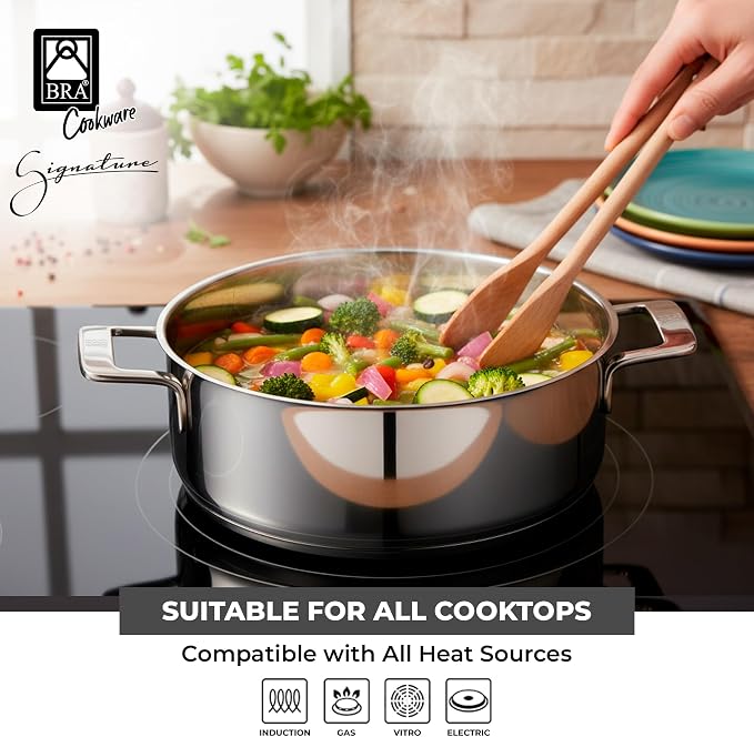 BRA COOKWARE Signature Stainless Steel Stock Pot w/Glass Lid | 9.5 Inch 4 Quart - Image 4
