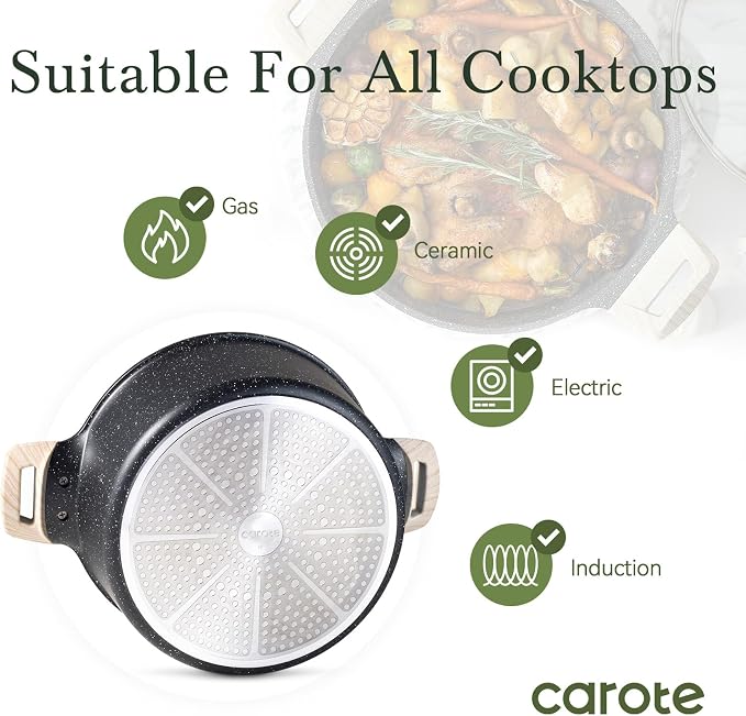 CAROTE Nonstick Stock Pot with Lid Soup Pot, 6 Quart Casserole with Lid - Image 7