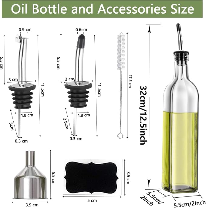 Leaflai Olive Oil Dispenser Bottle, 4 Labels, 1 Brush and 1 Funnel Oil Bottles - Image 3