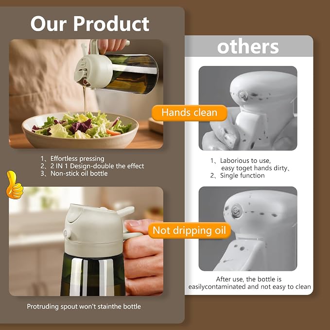 SWEET VIEW Olive Oil Dispenser and Oil Sprayer – 16oz/470ml Glass Light-Proof - Image 6