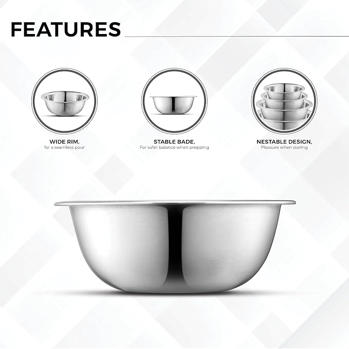 AVADOR Set of 6 Premium Stainless Steel Mixing Bowls Set, Space Saving Nestable - Image 5