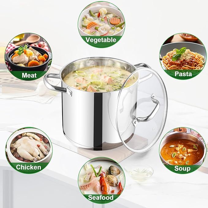 TeamFar 10QT Stock Pot, Stainless Steel Large Soup Cooking Pot & Lid - Image 5