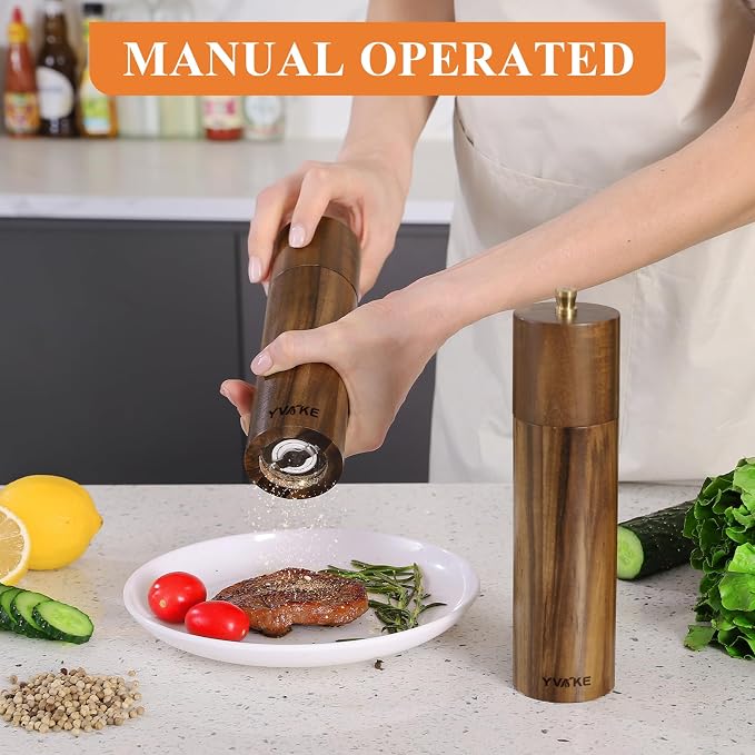 Wooden Salt and Pepper Grinder Set, 8 Inch Manual Salt and Pepper Mill - Image 5