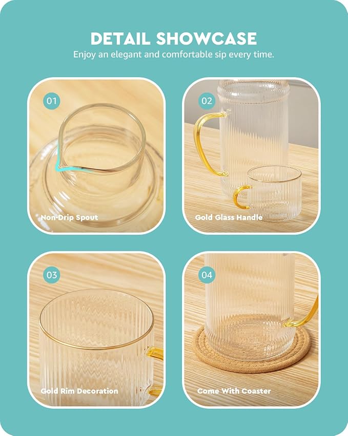Baffect Bedside Water Carafe And Glass Set, High Borosilicate Glass Pitcher - Image 4