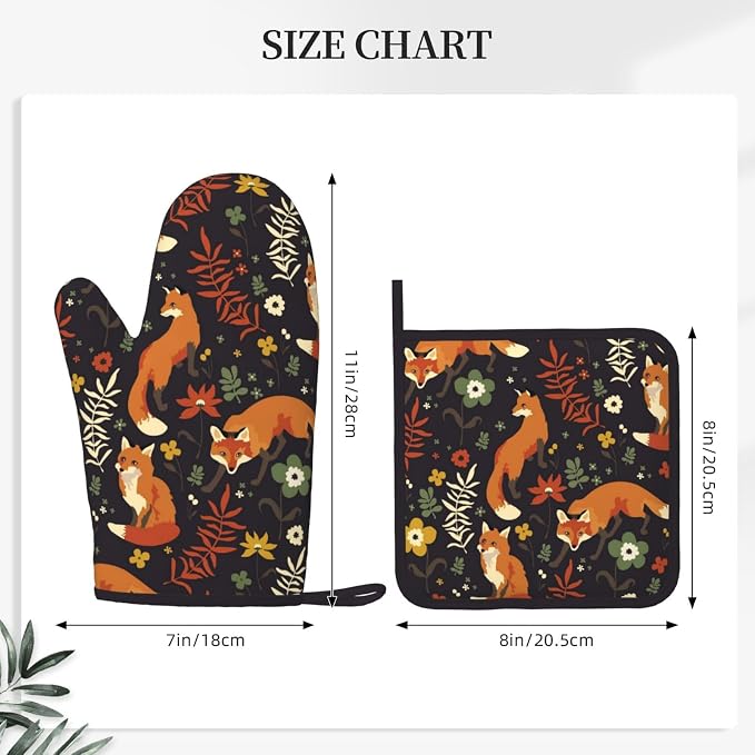 Fox Silicone Oven Mitts Pan Mats Set of 2, Heat Resistant Gloves Potholder - Image 3