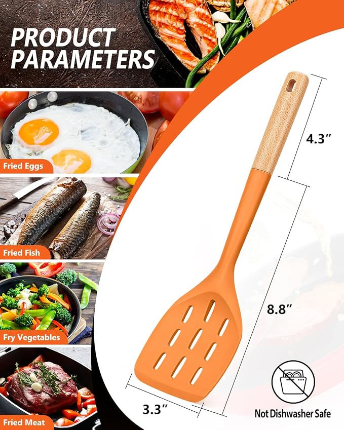 Pack of 2 Silicone Spatula, Non Stick Cooking Utensil Set, Wooden Handle - Image 2