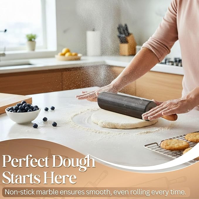 Flexzion Marble Rolling Pin Heavy Nonstick Stone Dough Roller - Image 7