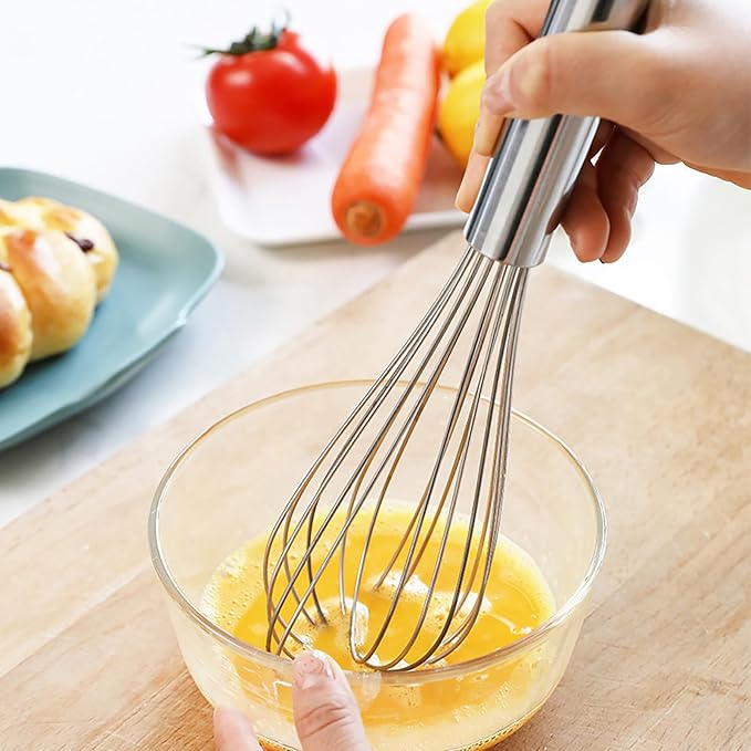 3 Pack Egg Whisk and Cooking Brush Scraper Set, Stainless Steel Wire Whisks - Image 2