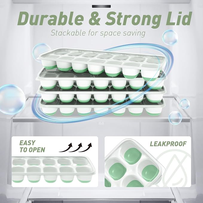 ChefAide Ice Cube Tray with Lid, 4 Packs 56 Cubes Durable Stackable Ice Cube - Image 6