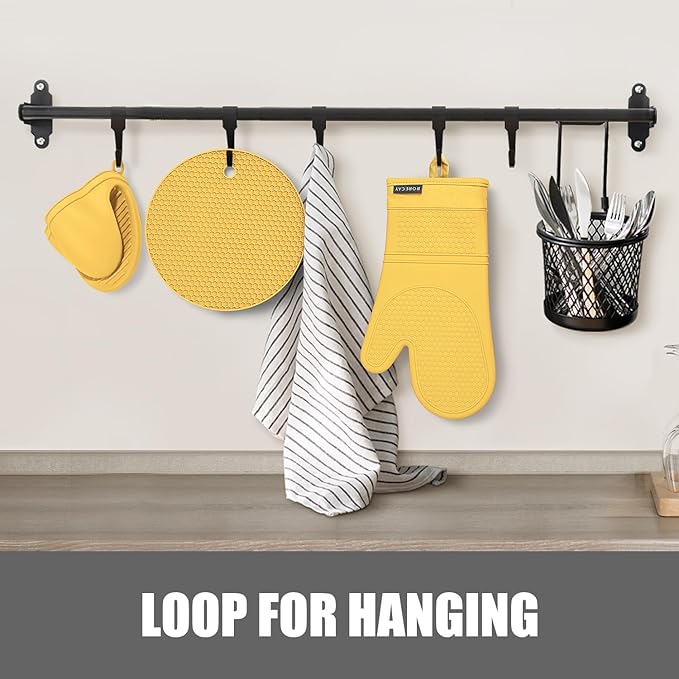 Rorecay Oven Mitts and Pot Holders Sets 6pcs, Extra Long Kitchen Silicone Oven - Image 7